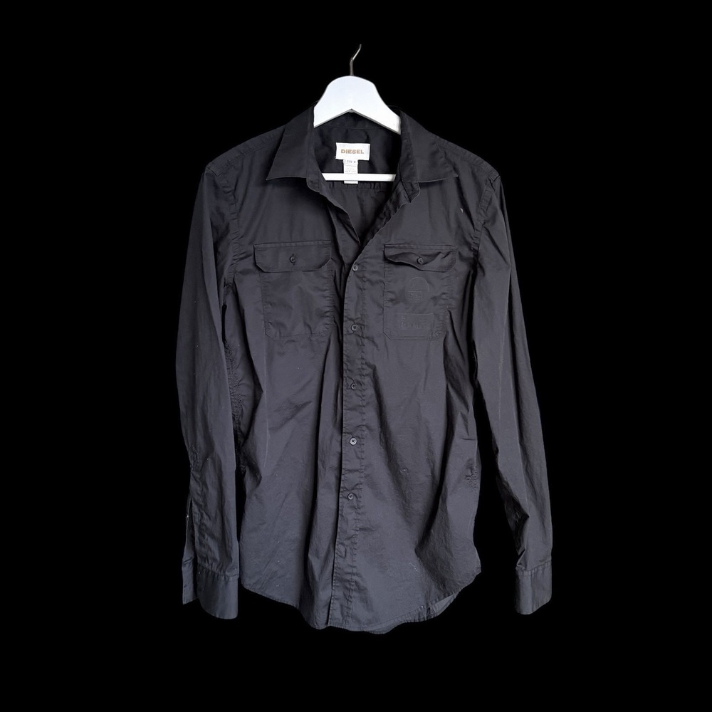 Vintage DIESEL Shirt Men's‎ Medium Button Up Fitted 2000's Black Distressed
